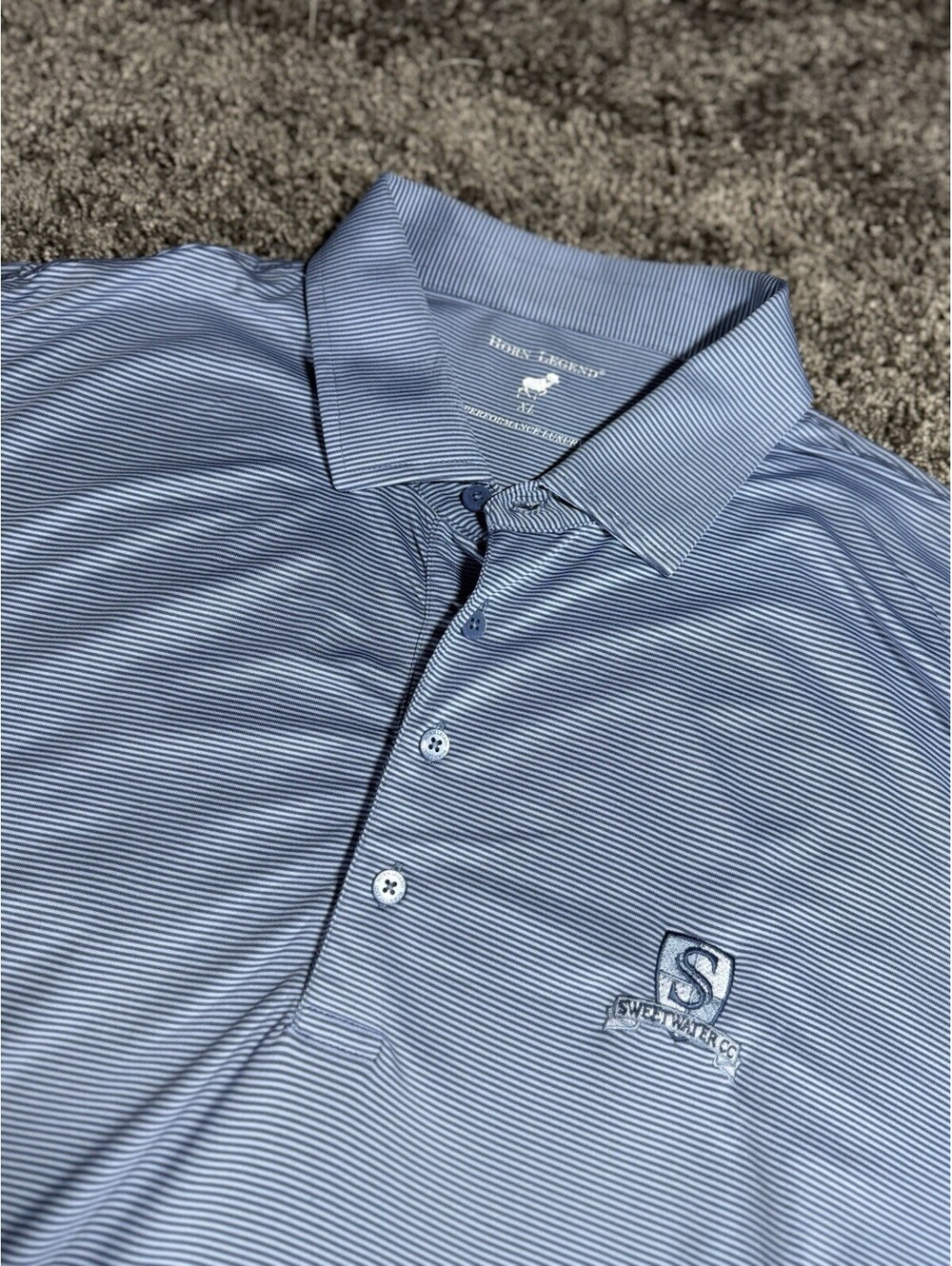Horn Legend Men’s Polo Shirt Performance Golf Stretch Navy/Blue Striped XL